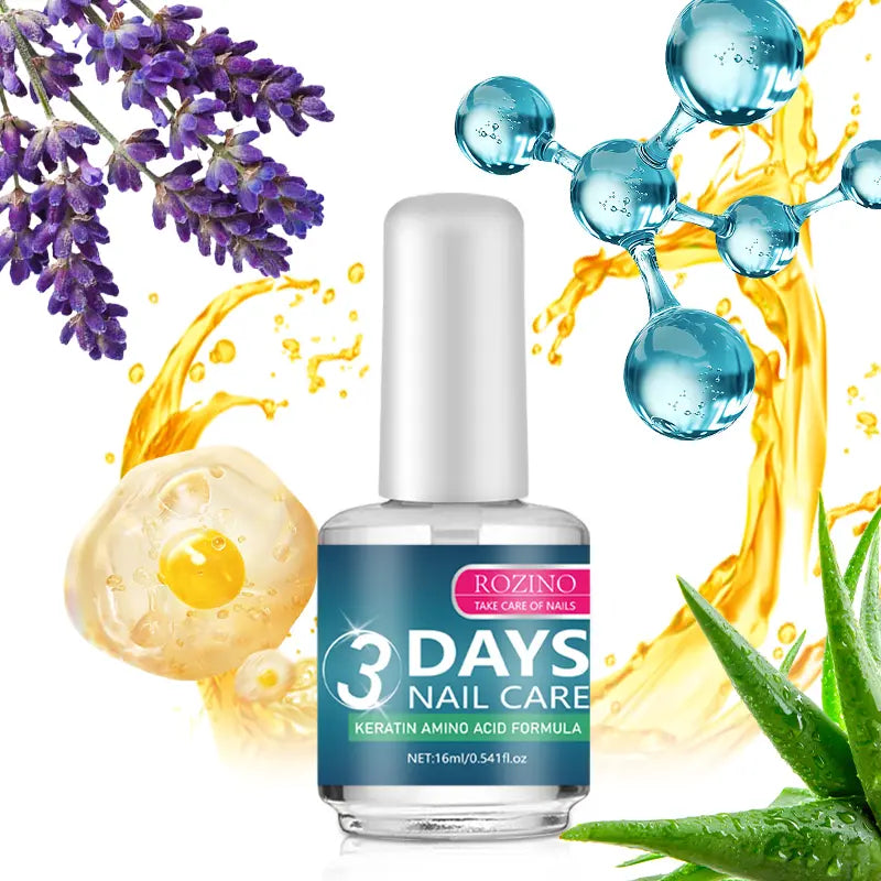 ROZINO 3-Day Nail Treatment | Keratin Amino Acid Formula | Quick-Dry, High-Shine & Scratch-Resistant | 16ml
