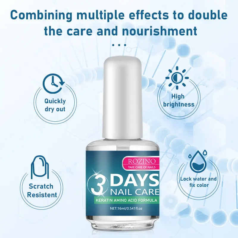 ROZINO 3-Day Nail Treatment | Keratin Amino Acid Formula | Quick-Dry, High-Shine & Scratch-Resistant | 16ml