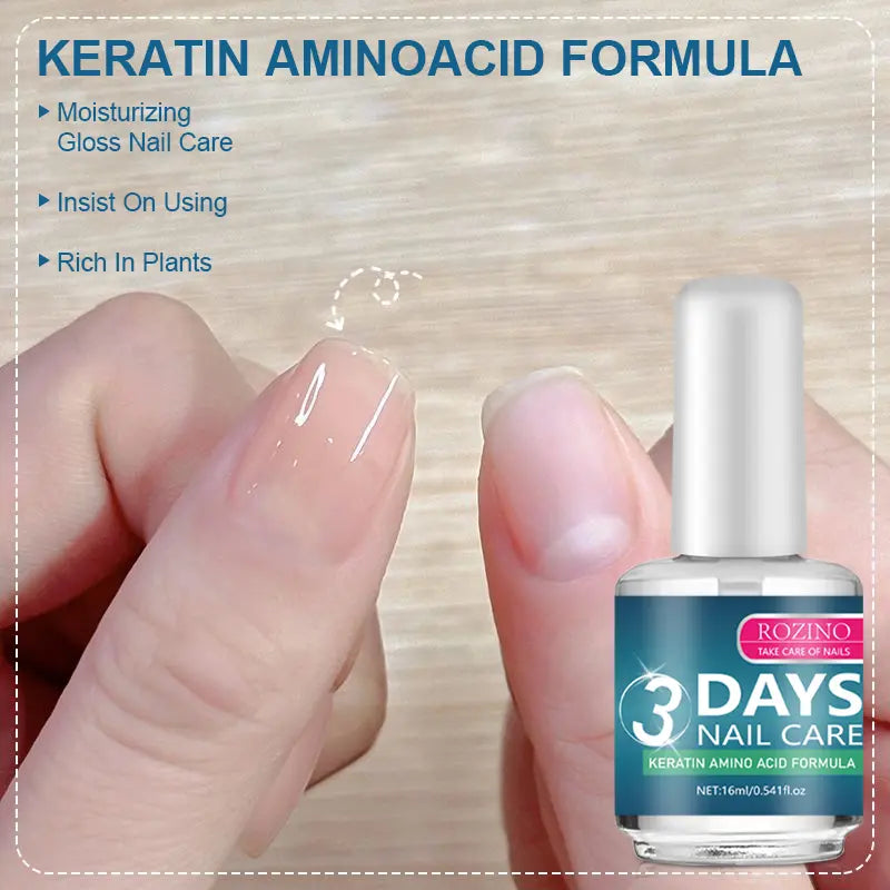 ROZINO 3-Day Nail Treatment | Keratin Amino Acid Formula | Quick-Dry, High-Shine & Scratch-Resistant | 16ml