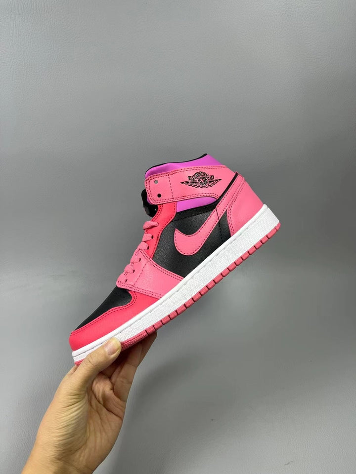 Jordan 1 Mid Pink and Black High-Top Sneakers