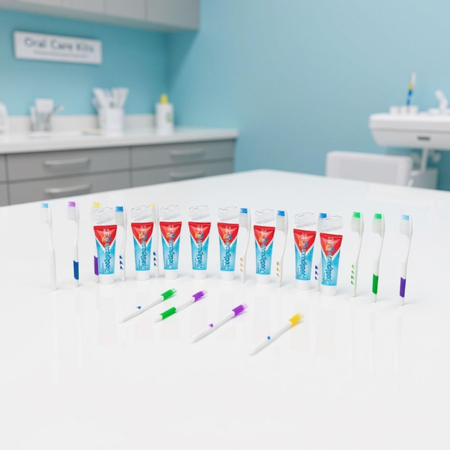 100 Pack 5 Piece Travel Size Oral Hygiene Dental Kits Containing Toothbrush, Toothpaste, Toothbrush Cover, Dental Floss Picks and Reusable Pouch Each for Homeless & Charity Donation