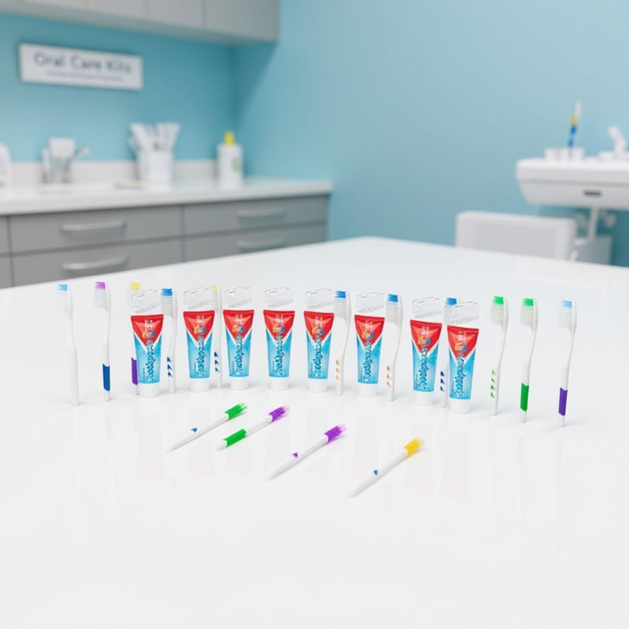 100 Pack 5 Piece Travel Size Oral Hygiene Dental Kits Containing Toothbrush, Toothpaste, Toothbrush Cover, Dental Floss Picks and Reusable Pouch Each for Homeless & Charity Donation