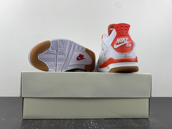 Nike SB x Air Jordan 4 White and Orange Sneakers DR5415-108
