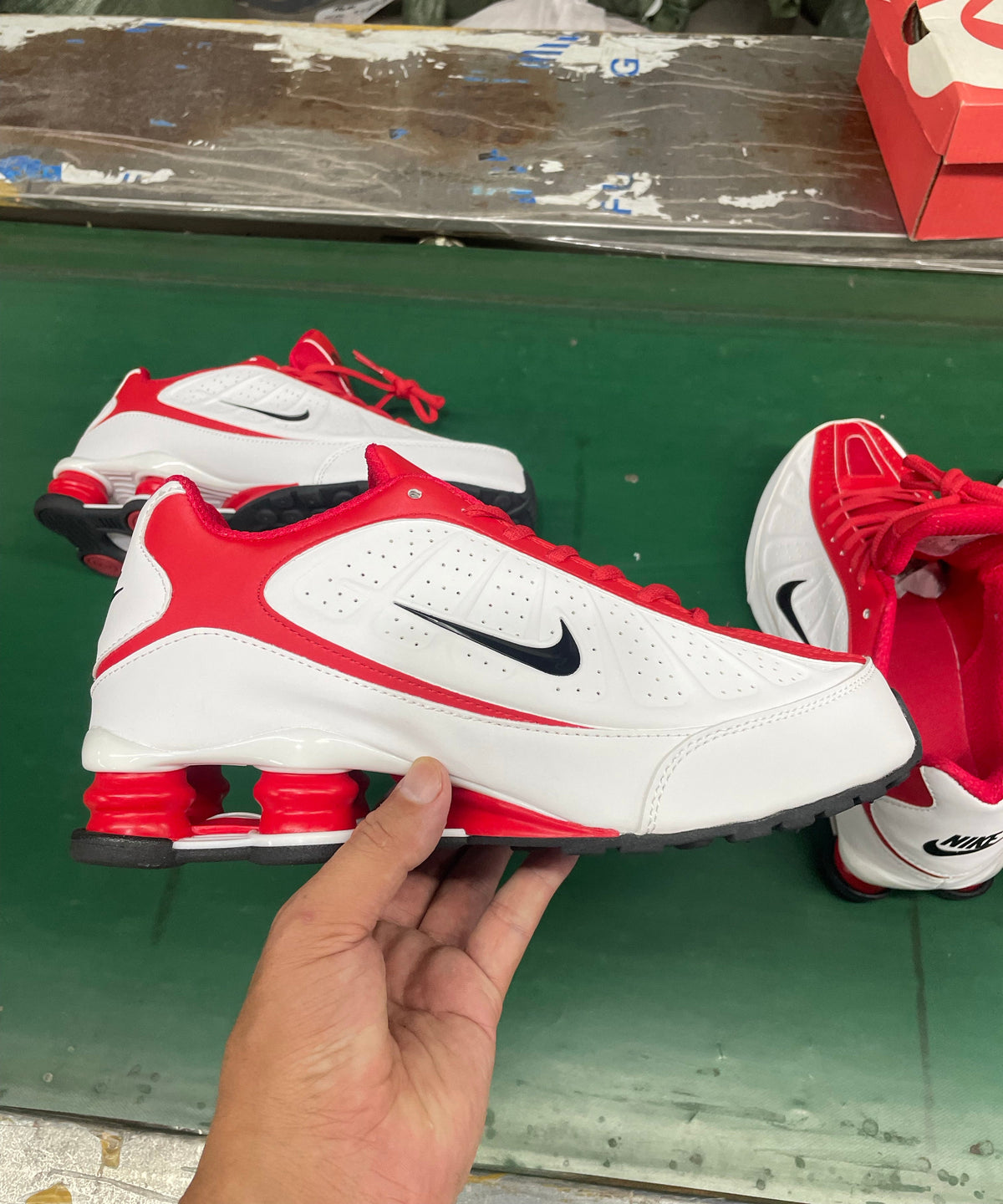 Nike Shox Sneakers in White, Red and Black