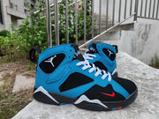 Jordan 7 High-Top Sneakers in Blue, Black and Red