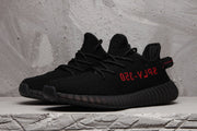 Yeezy 350 V2 Black Sneakers with Red Detail