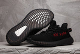 Yeezy 350 V2 Black Sneakers with Red Detail