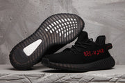 Yeezy 350 V2 Black Sneakers with Red Detail
