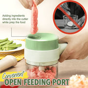 4-in-1 Electric Food Chopper & Vegetable Slicer Set – Handheld Garlic Mincer with Peeler & Cleaning Brush