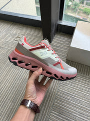 On Running Cloudmonster 5 Sneakers in Pink and Gray