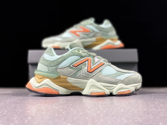 New Balance 9060TRH Sneakers in Sage Green and Orange