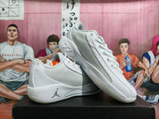 Jordan White and Light Gray Basketball Sneakers