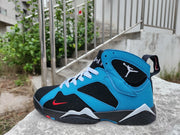 Jordan 7 High-Top Sneakers in Blue, Black and Red