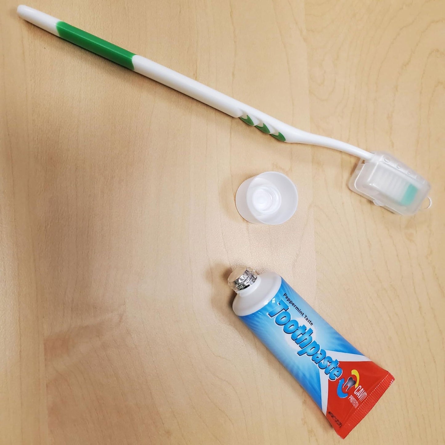 100 Pack 5 Piece Travel Size Oral Hygiene Dental Kits Containing Toothbrush, Toothpaste, Toothbrush Cover, Dental Floss Picks and Reusable Pouch Each for Homeless & Charity Donation