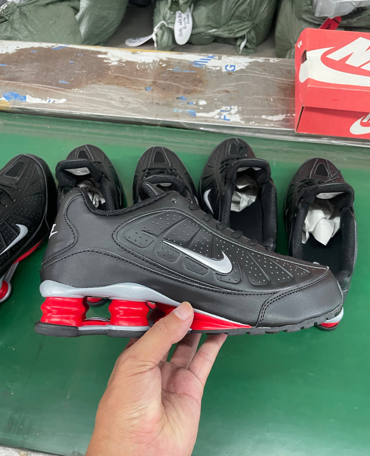 Nike Black and Red Shox Low-Top Sneakers