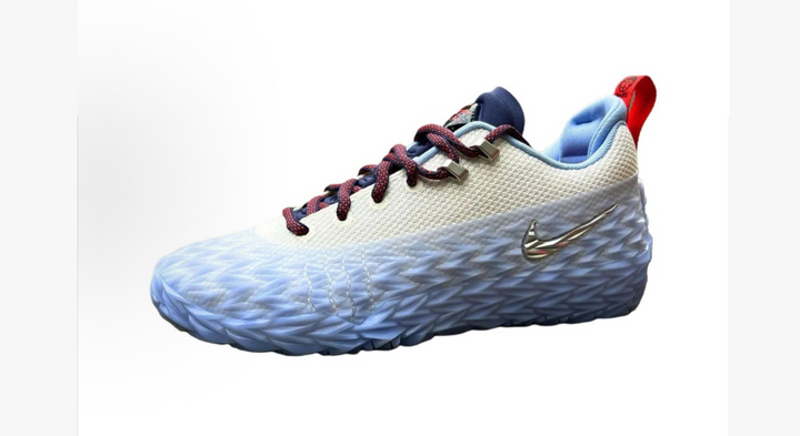 Basketball Sneakers in White with Blue and Red Details
