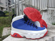 Jordan 9 High-Top Sneakers in Blue, White and Red