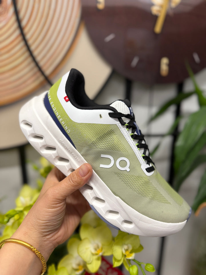 On Cloudsurfer Running Shoes in Lime Green and White