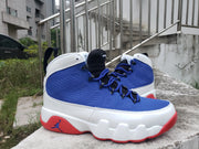 Jordan 9 High-Top Sneakers in Blue, White and Red